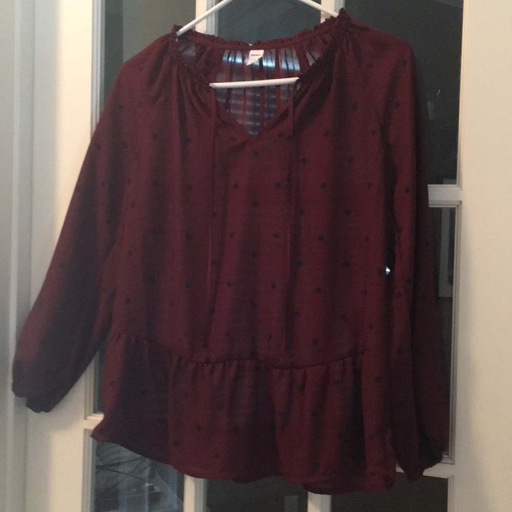 Polka Dot, Ruffled Neck w/ Peplum Bottom Blouse